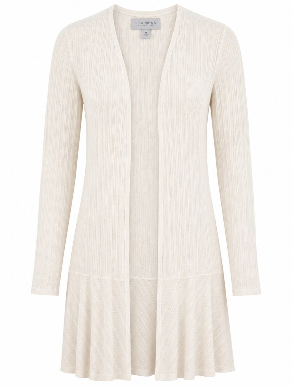 LISA‎ RINNA COLLECTION | Cream Ribbed Open Front Longline Duster Cardigan | M